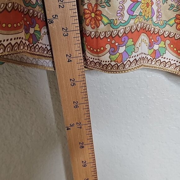 Current Air Yellow and Pink Floral Satin Long Sleeve Tie Front Peasant Blouse Sm - Picture 7 of 8